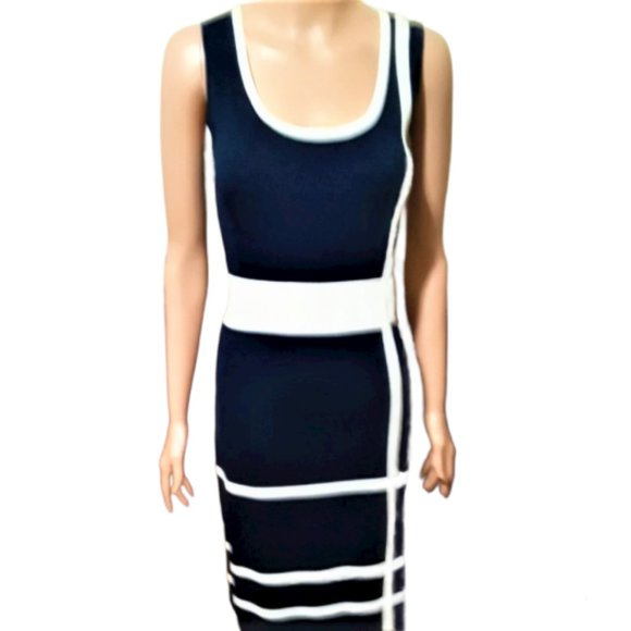 Grace Dresses & Skirts - GRACE NAVY WHITE SLEEVELESS SLENDERIZING FITTED DRESS SIZE S NWT